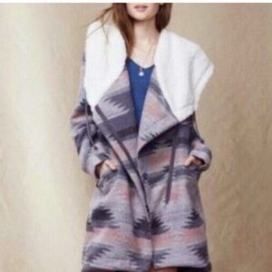 TOKYO DARLING AZTEC SOUTHWESTERN NAVAJO SHERPA HOODED WOOL BLEND BLANKET COAT XS